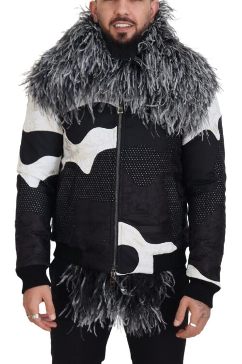 Dolce & Gabbana Elegant Shearling Zip Jacket in Black & White