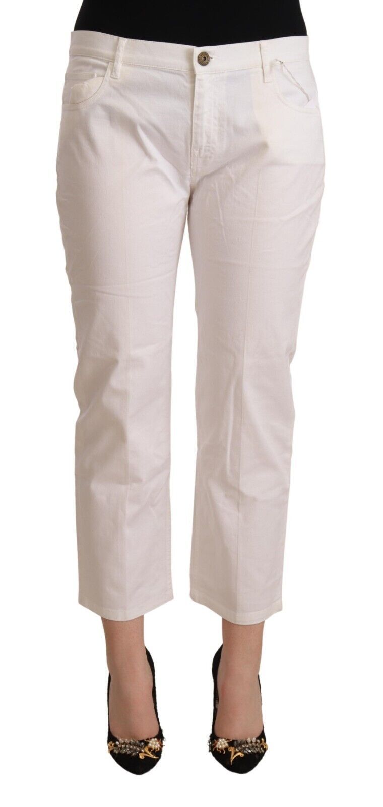 L’Autre Chose Chic White Mid Waist Skinny Cropped Jeans