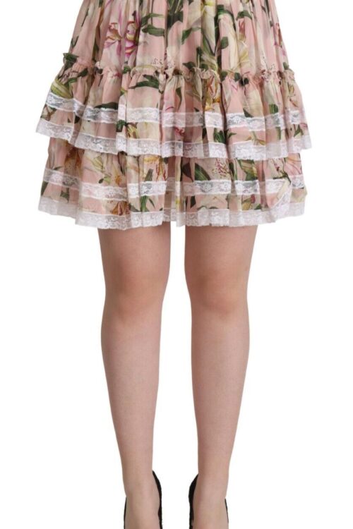 Dolce & Gabbana Elegant Lily Print Tiered A-Line Mini Skirt
