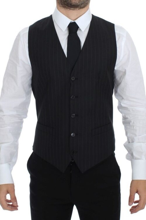 Dolce & Gabbana Chic Black Striped Wool Silk Dress Vest