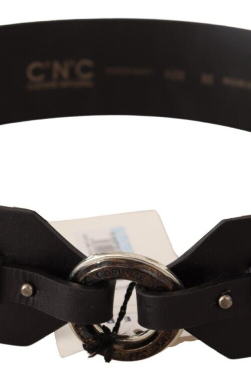 Costume National Chic Leather Fashion Belt with Silver-Tone Buckle