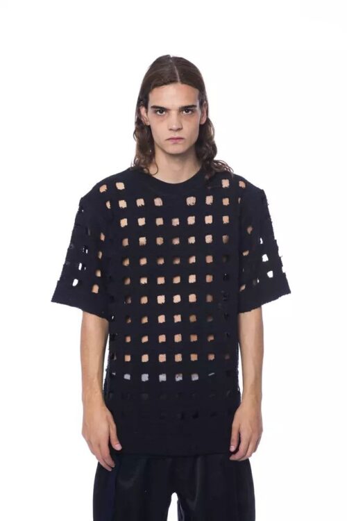 Nicolo Tonetto Sleek Black Perforated Cotton Tee