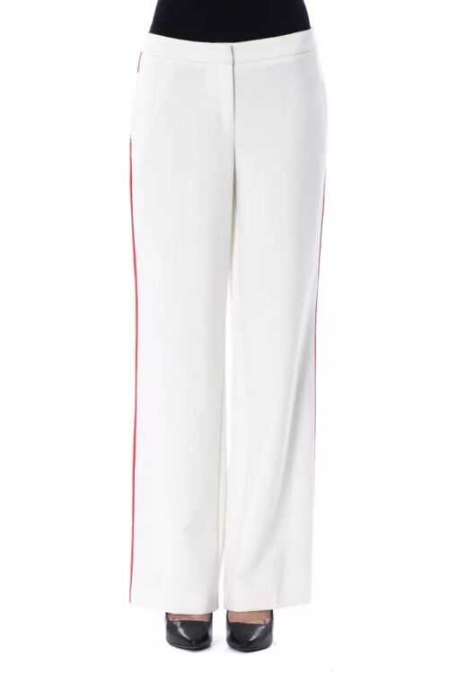 BYBLOS Elegant White Stripe-Detailed Trousers