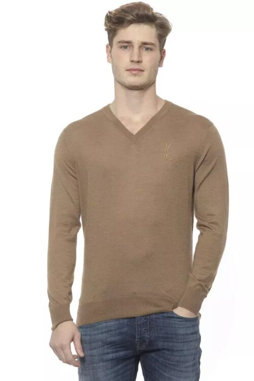 Billionaire Italian Couture Elegant Beige V-Neck Cashmere Sweater for Men