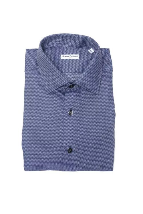 Robert Friedman Elegant Blue Cotton Slim Collar Shirt