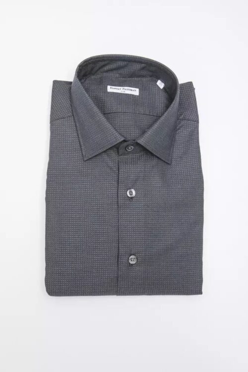 Robert Friedman Sleek Black Cotton Blend Slim Collar Shirt