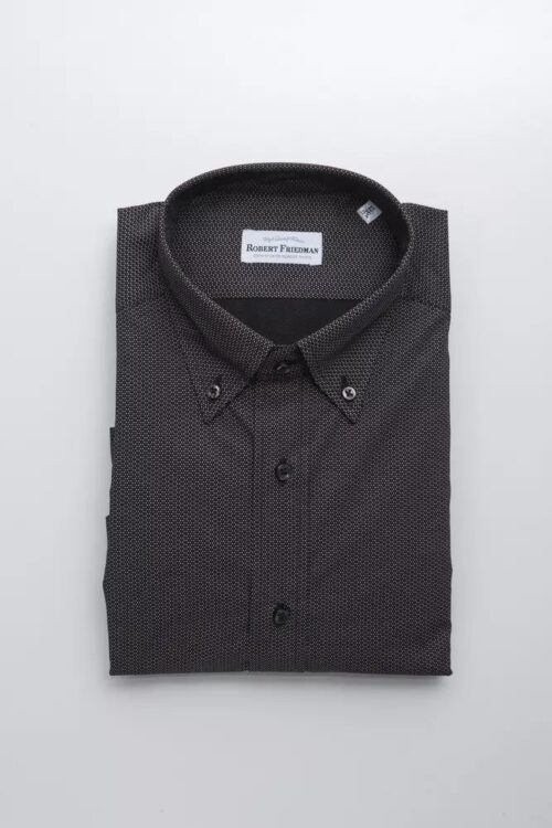 Robert Friedman Elegant Cotton Button-Down Shirt in Black