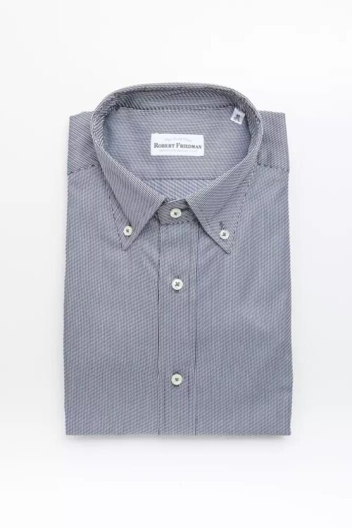 Robert Friedman Elegant Blue Cotton Button-Down Shirt