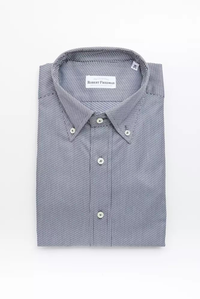 Robert Friedman Elegant Blue Cotton Button-Down Shirt