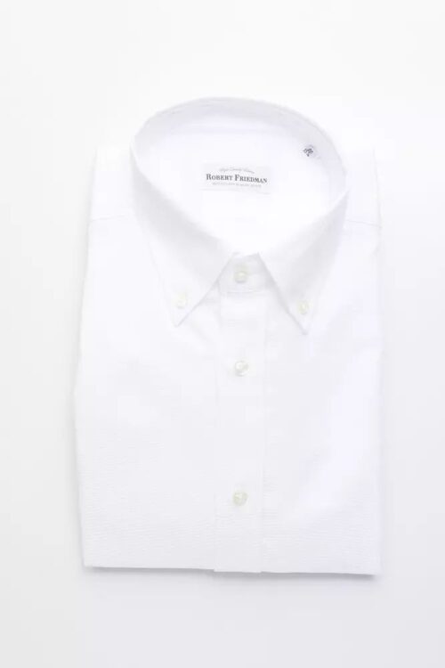 Robert Friedman Elegant White Cotton Button-Down Shirt