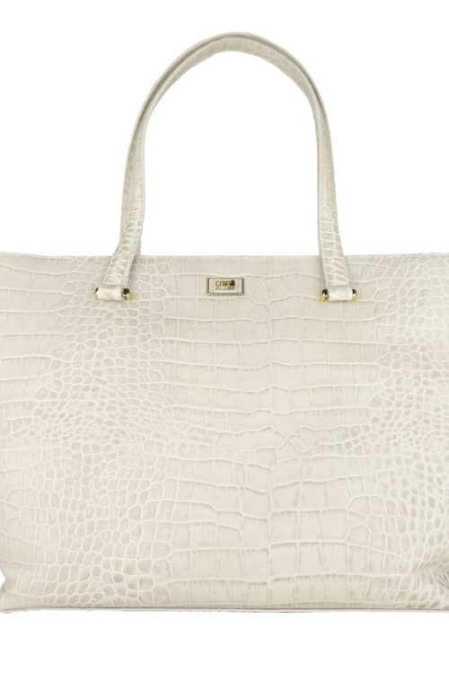 Cavalli Class Chic White Calfskin Leather Handbag