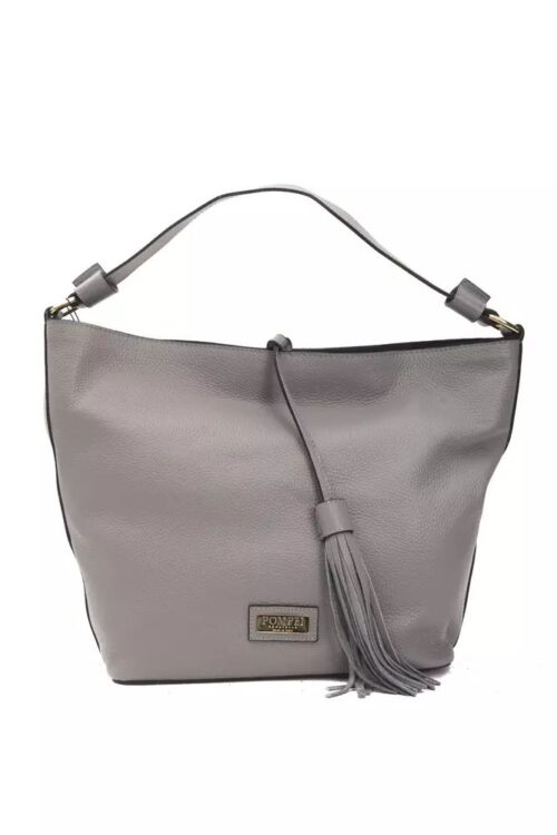 Pompei Donatella Chic Gray Leather Shoulder Bag – Adjustable Strap
