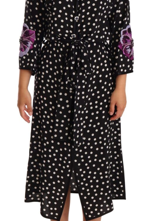 Dolce & Gabbana Elegant Silk Polka Dot Sequin Midi Dress