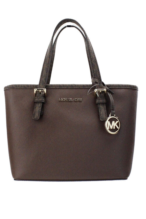 Michael Kors Jet Set Mocha Leather XS Carryall Top Zip Tote Bag Purse