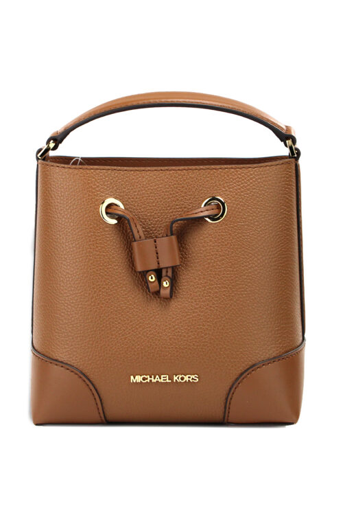 Michael Kors Mercer Small Luggage Pebbled Leather Bucket Crossbody Bag Purse