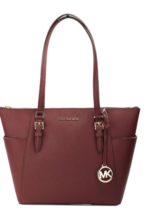 Michael Kors Charlotte Dark Cherry Large Leather Top Zip Tote Bag Purse