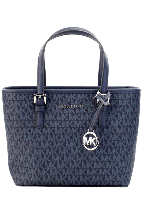 Michael Kors Jet Set Navy PVC Leather XS Carryall Top Zip Tote Bag Purse