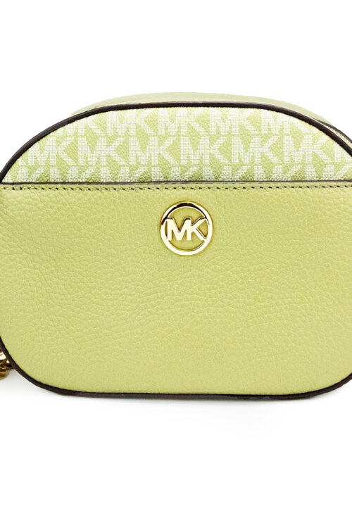 Michael Kors Jet Set Glam Light Sage Leather Front Pocket Oval Crossbody Handbag