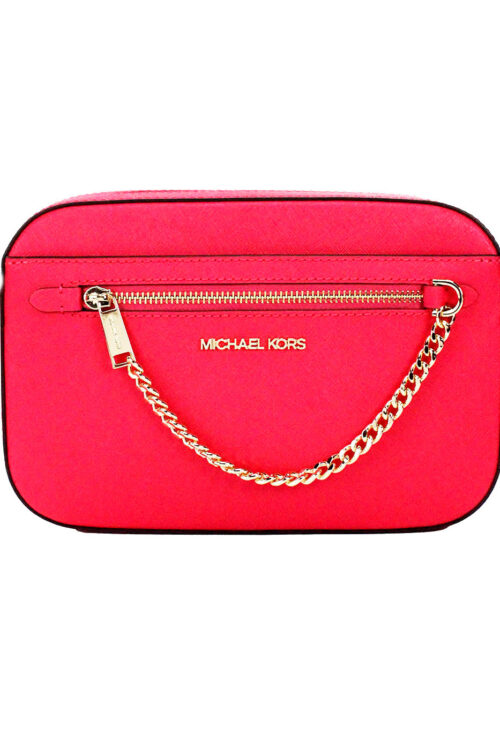 Michael Kors Jet Set East West Electric Pink Leather Zip Chain Crossbody Bag