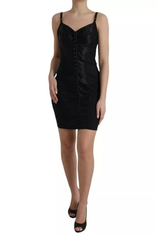 Dolce & Gabbana Black Nylon Bodycon Corset Bustier Mini Dress