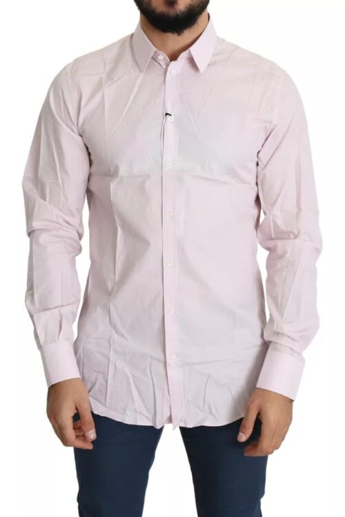 Dolce & Gabbana Light Pink Cotton Men Formal GOLD Dress Shirt